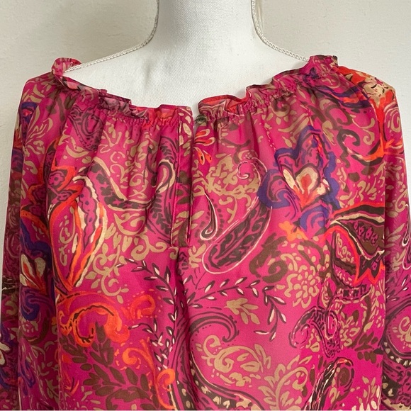 Chaps by Ralph Lauren Misses Chiffon Paisley Georgette Blouse Plus size 2X Red - Picture 1 of 14